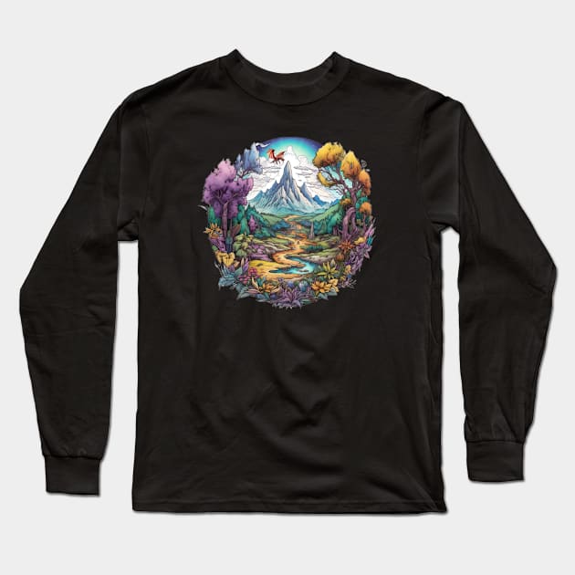 The Lonely Mountain - Colorful Illustration - Fantasy Long Sleeve T-Shirt by Fenay-Designs